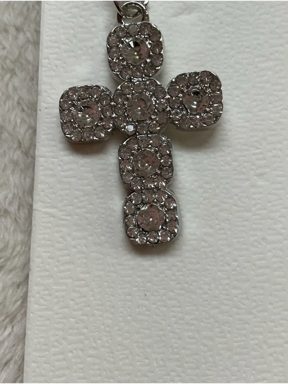 Crystal Cross Keychain Pendant - Silver